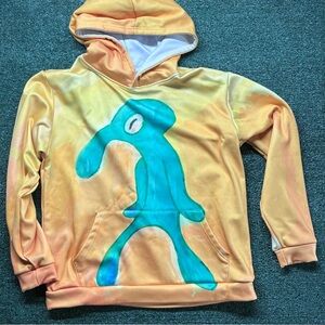 Men's Orange Hoodie with Blue Abstract Design